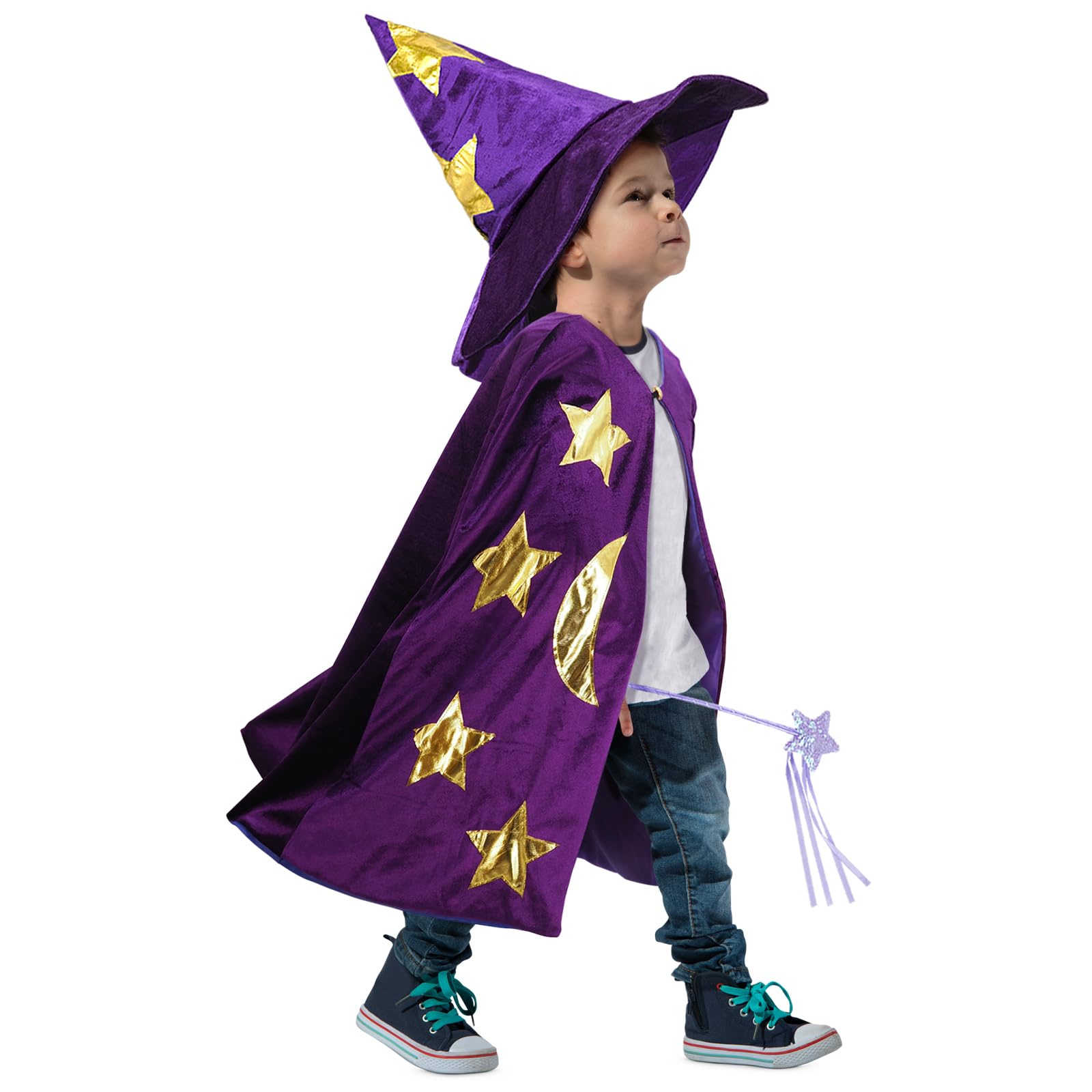 CosInStyle Kids Wizard Hat Purple close-up showing star details
