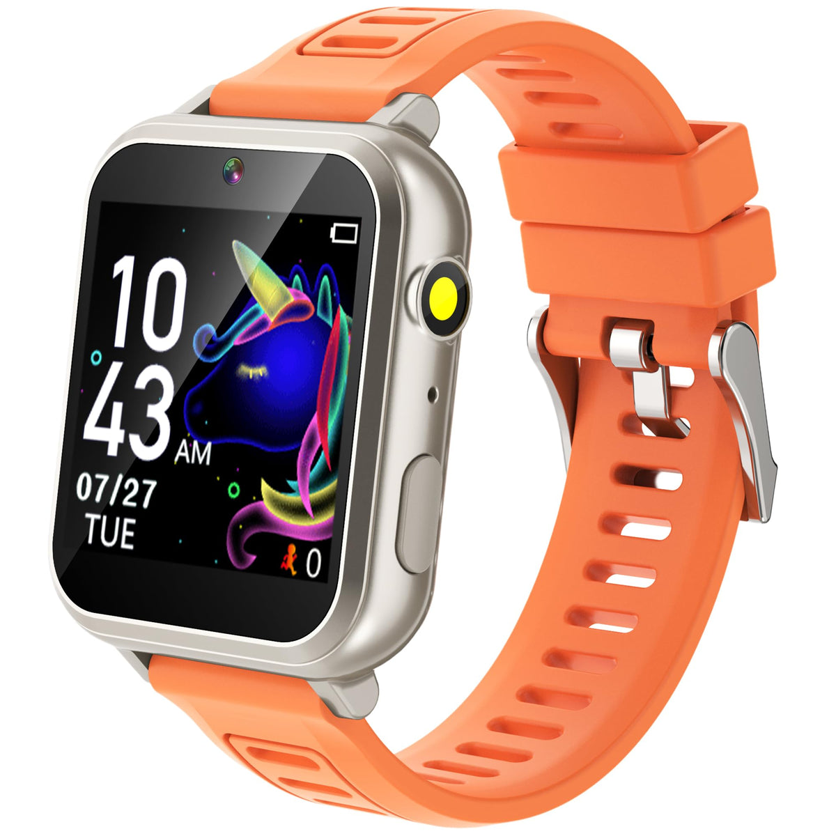 Cosjoype Kids Smart Watch front view showing durable aluminum frame for active play