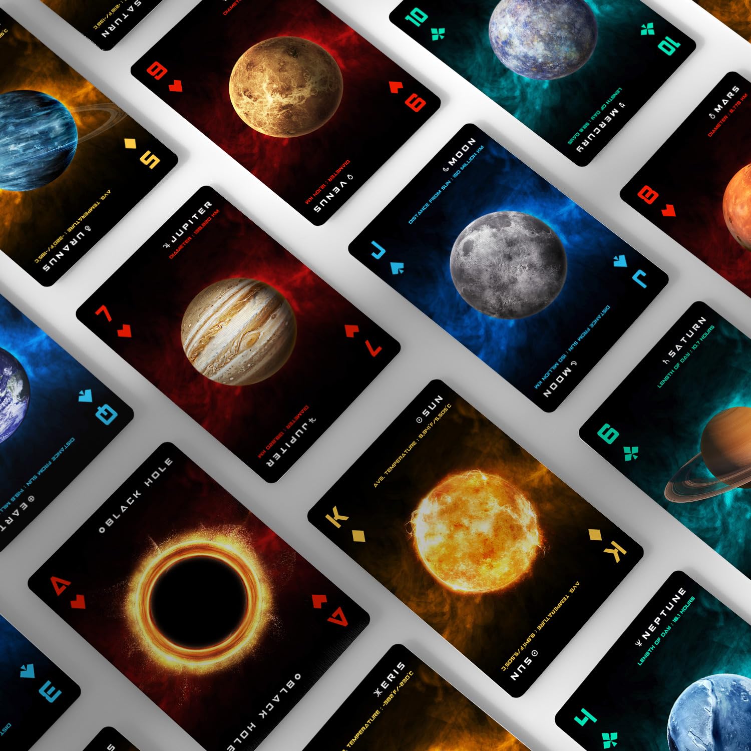 Cosmos Playing Cards show planets and galaxies for engaging family game nights