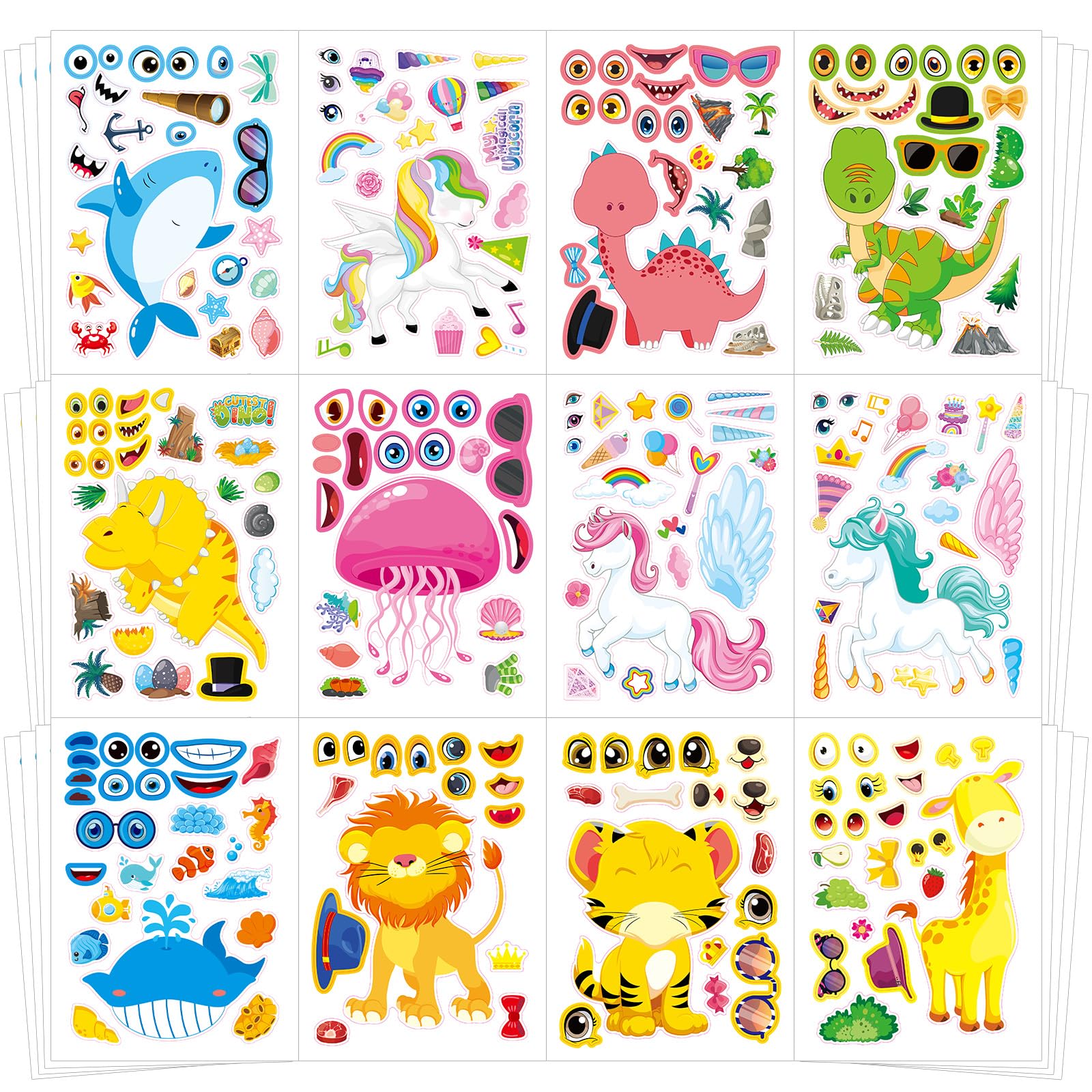 Cosomia collage of funny mixed animals stickers for imaginative play