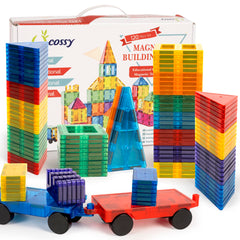 Cossy 120pcs magnetic tiles assembly set builds tall 3D structures and sparks creativity