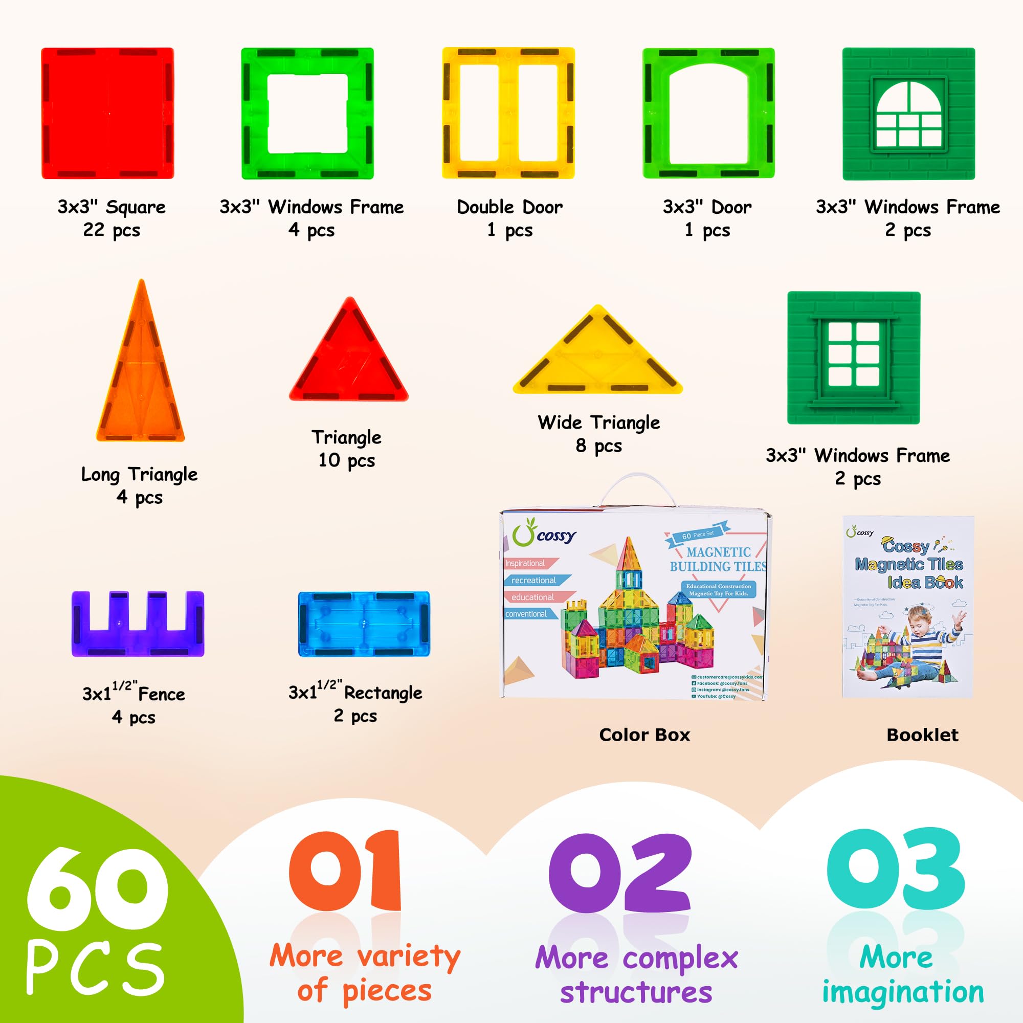 Cossy magnet tiles child building 3D designs fosters color recognition and spatial concepts