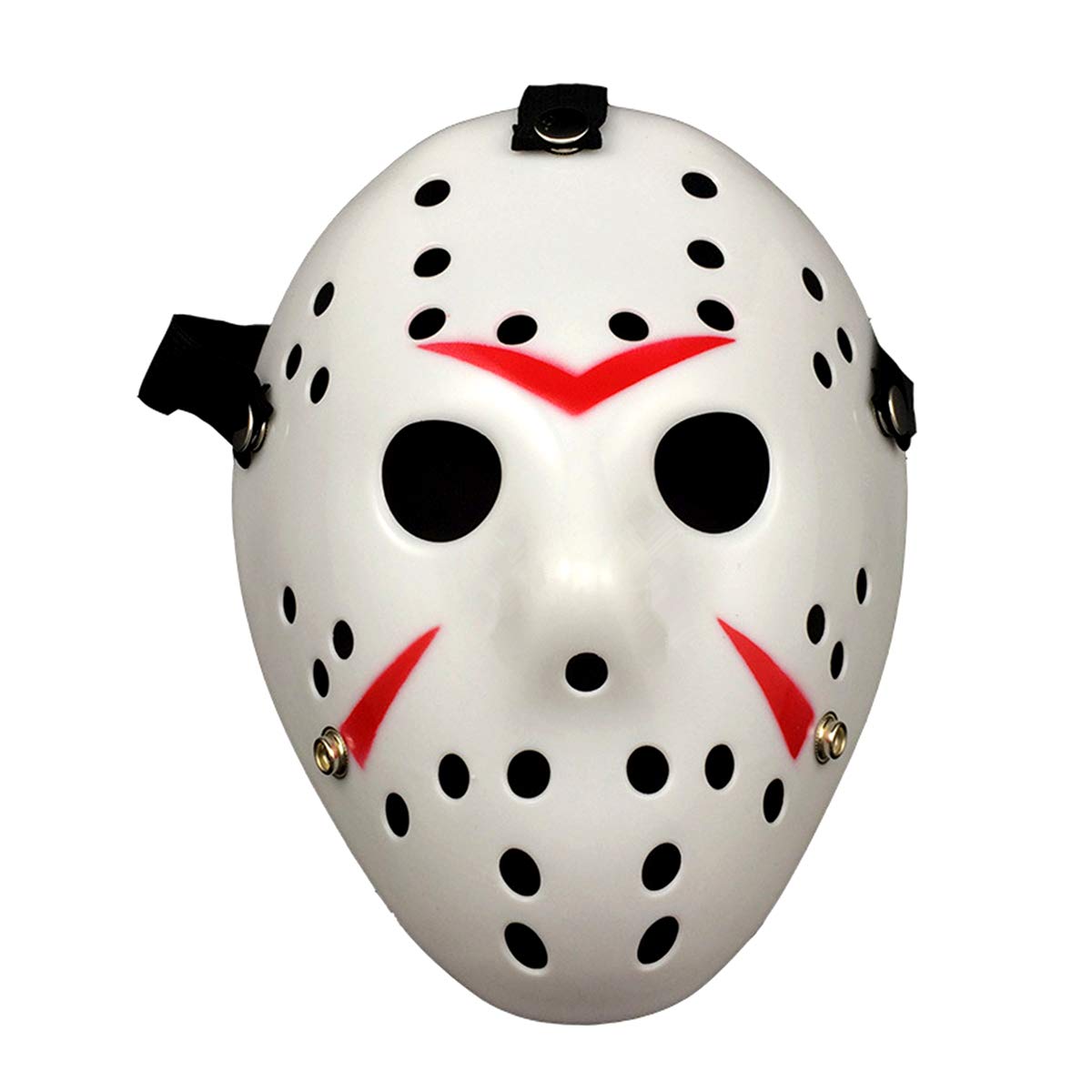 Costoyfun hockey mask close-up shows durable PVC for safe Halloween costume wear.