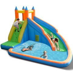 Costzon inflatable water slide with climbing wall for backyard fun