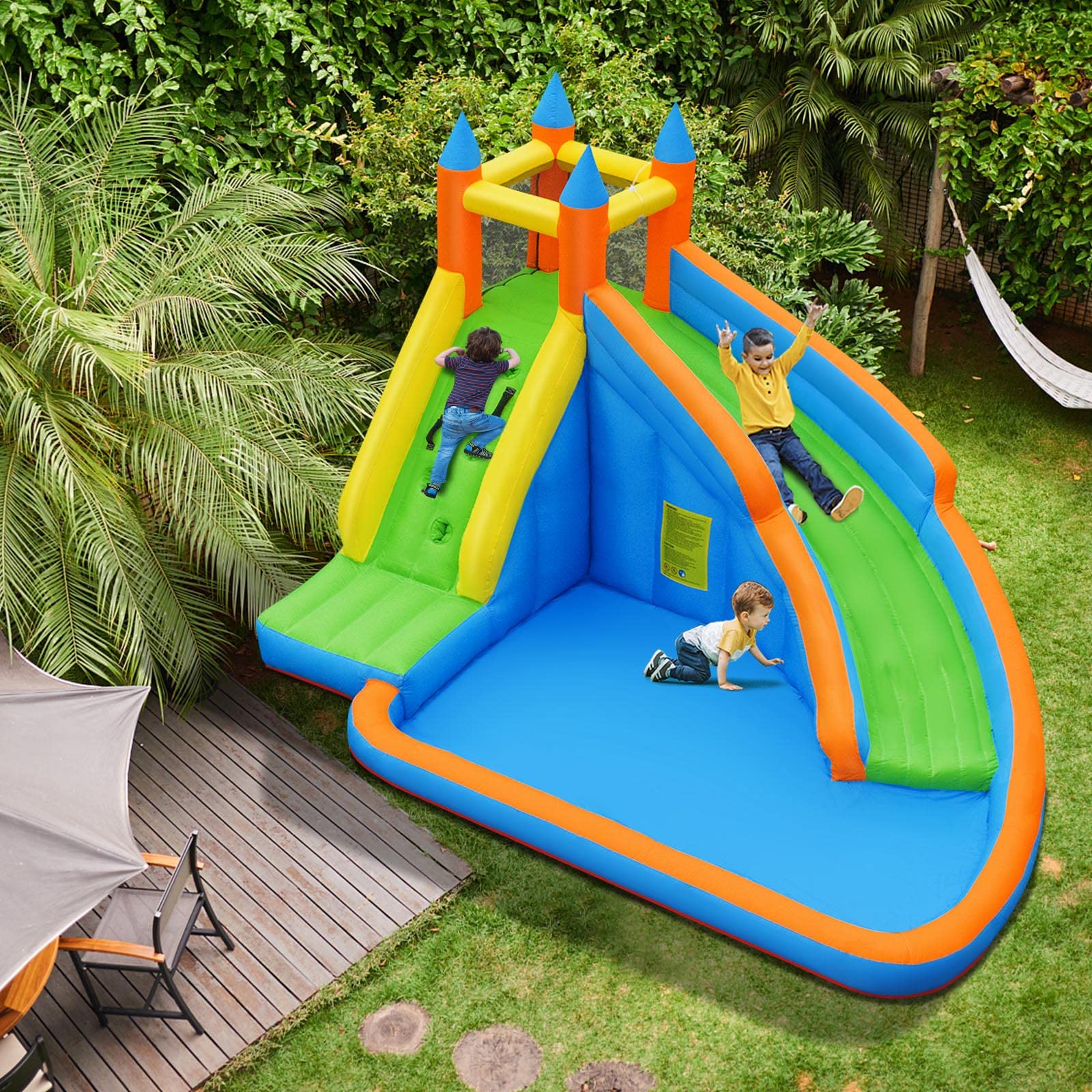 Costzon water slide with breathable mesh view for parent supervision