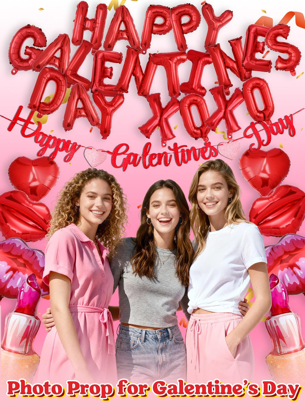 Cosweet lip print balloon accents themed Galentines decor