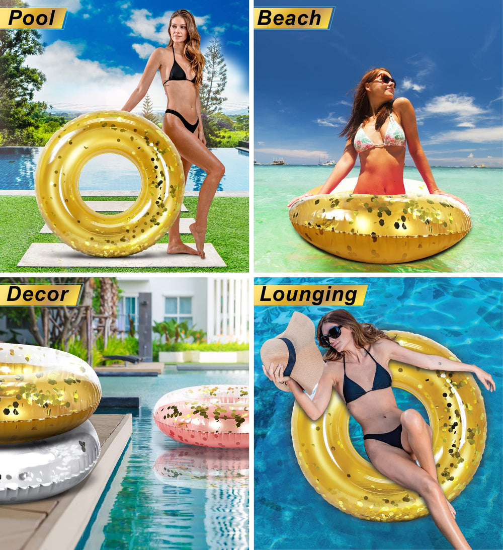 CoTa Global POZA gold confetti pool ring inflated for relaxing water lounge