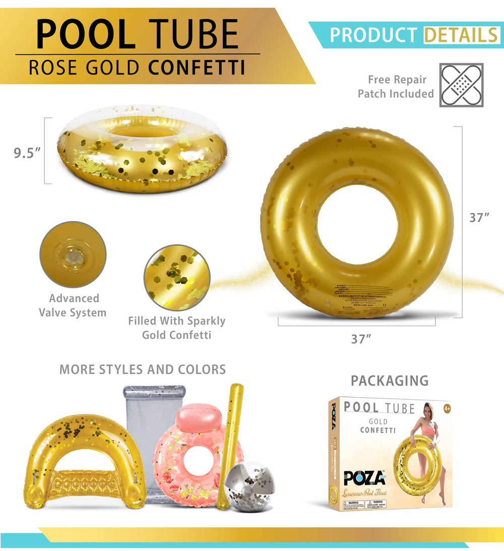 CoTa Global POZA gold confetti pool ring top view, perfect for pool party decor