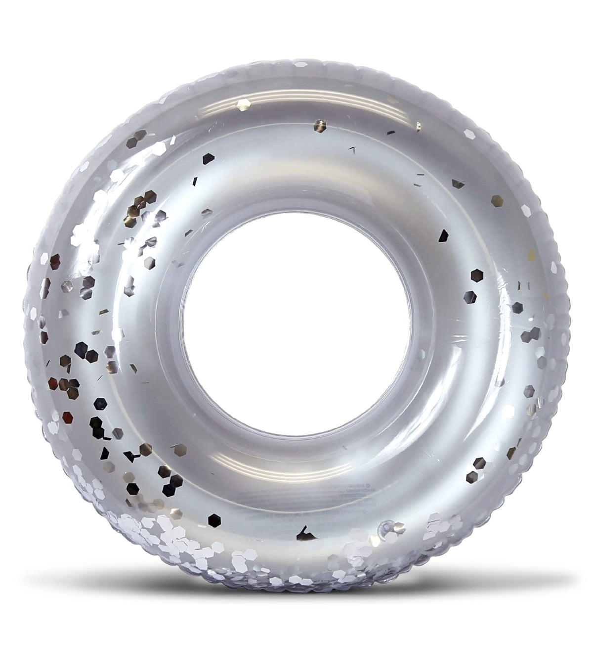CoTa Global POZA silver confetti pool float angled view for vibrant pool parties