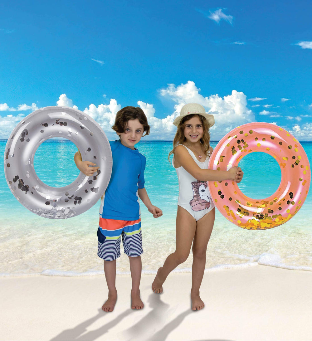 CoTa Global silver glitter float ring keeps kids buoyant and stylish