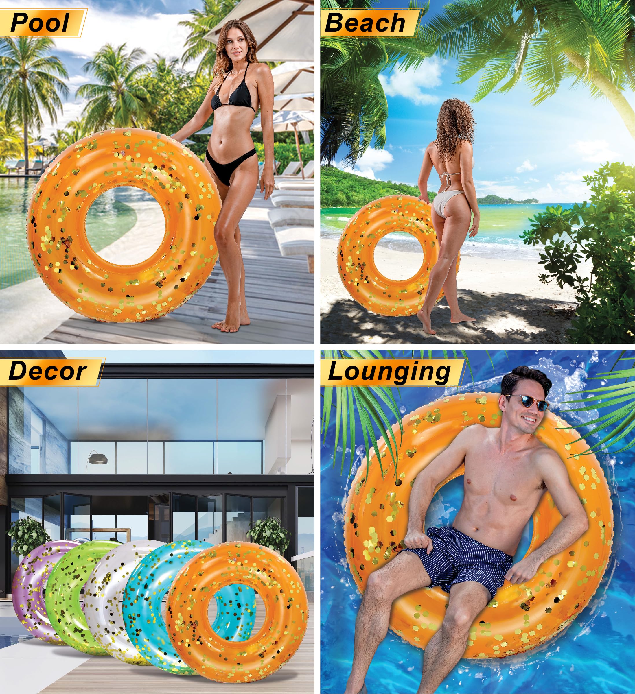 Orange gold POZA pool ring for kids and adults with durable, UV-resistant vinyl