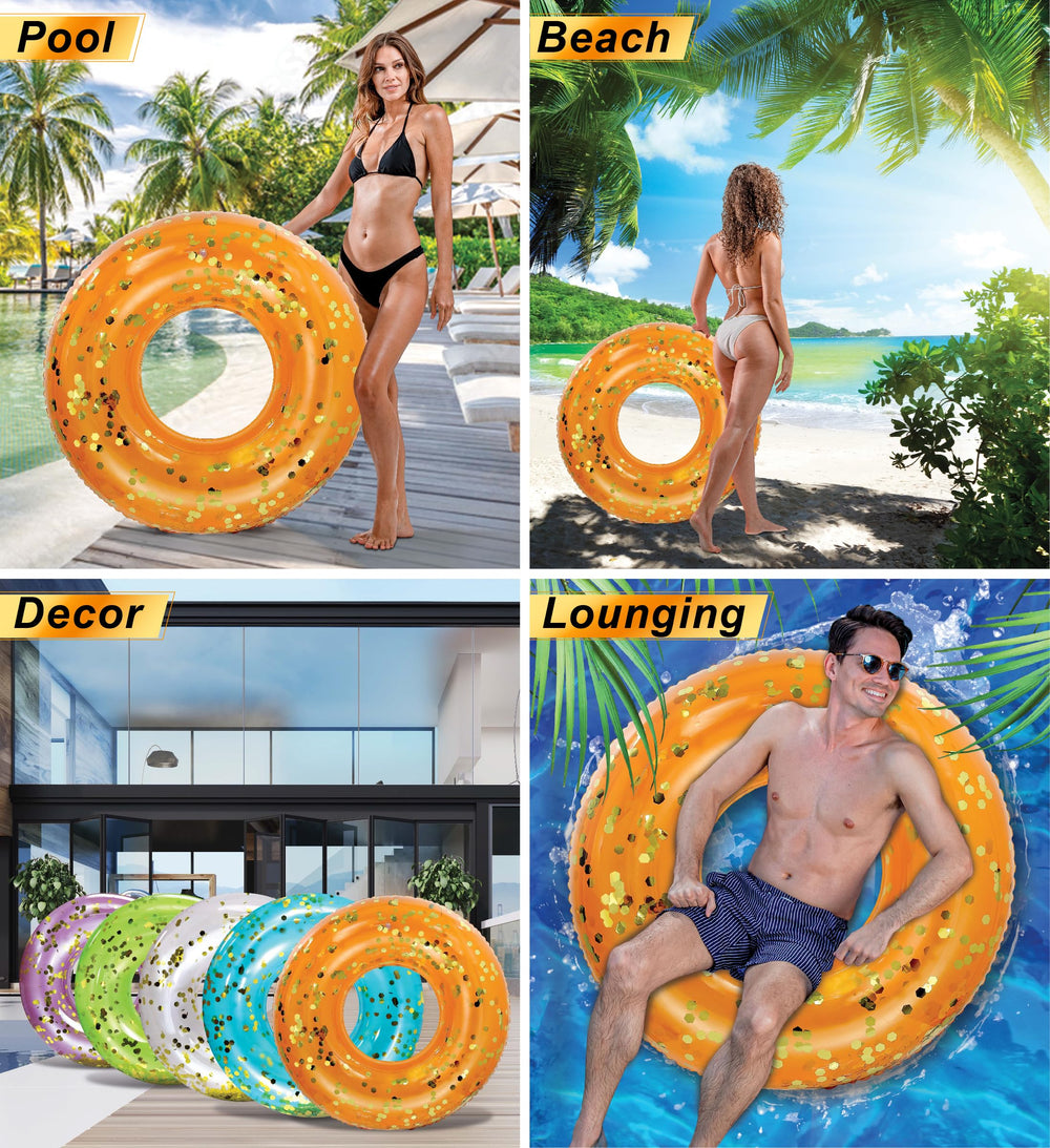 Orange gold POZA pool ring for kids and adults with durable, UV-resistant vinyl