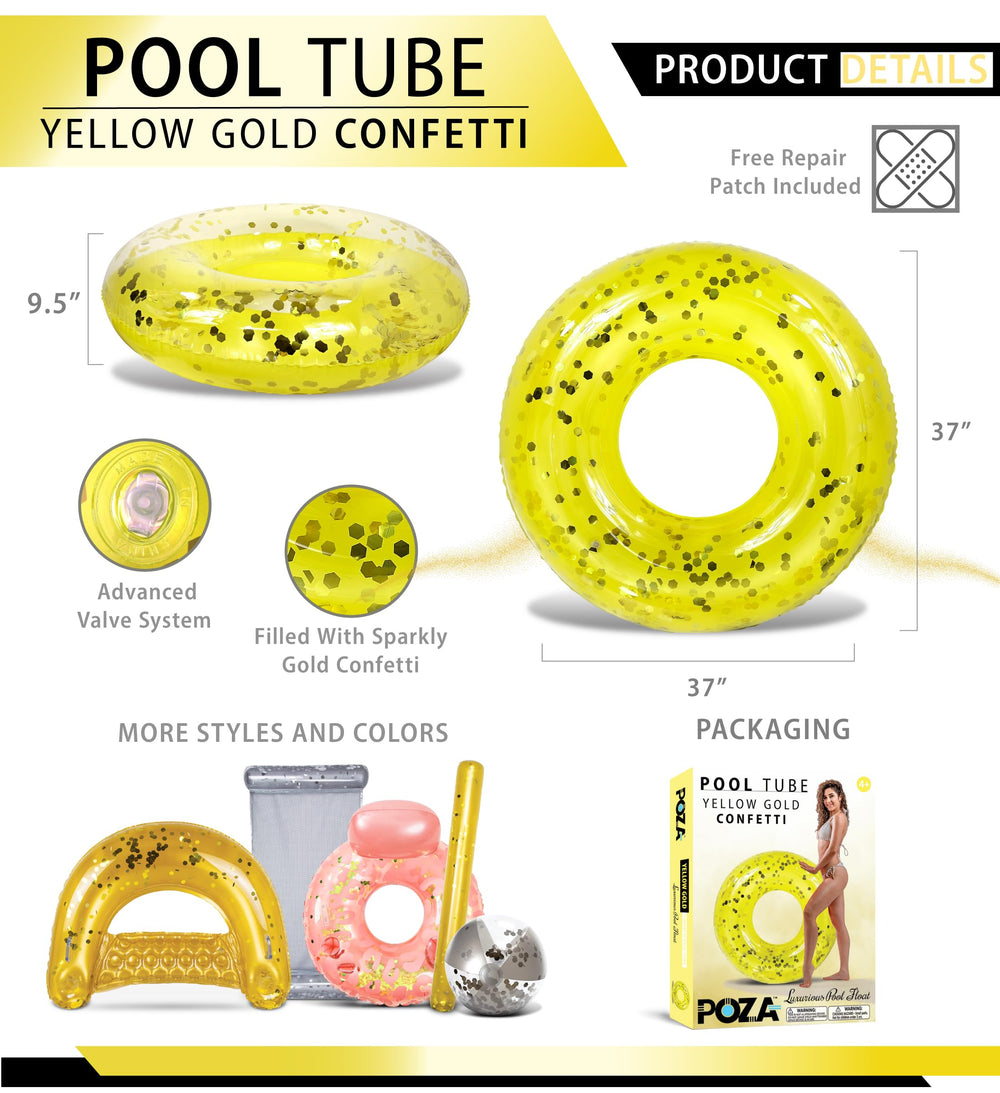 POZA yellow gold inflated pool ring ready for pool or lake fun.