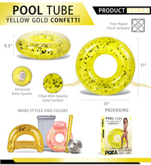 POZA yellow gold inflated pool ring ready for pool or lake fun.