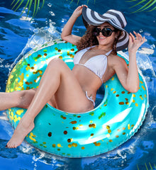 CoTa Global Blue Gold float at a beach party setup for photo-worthy moments