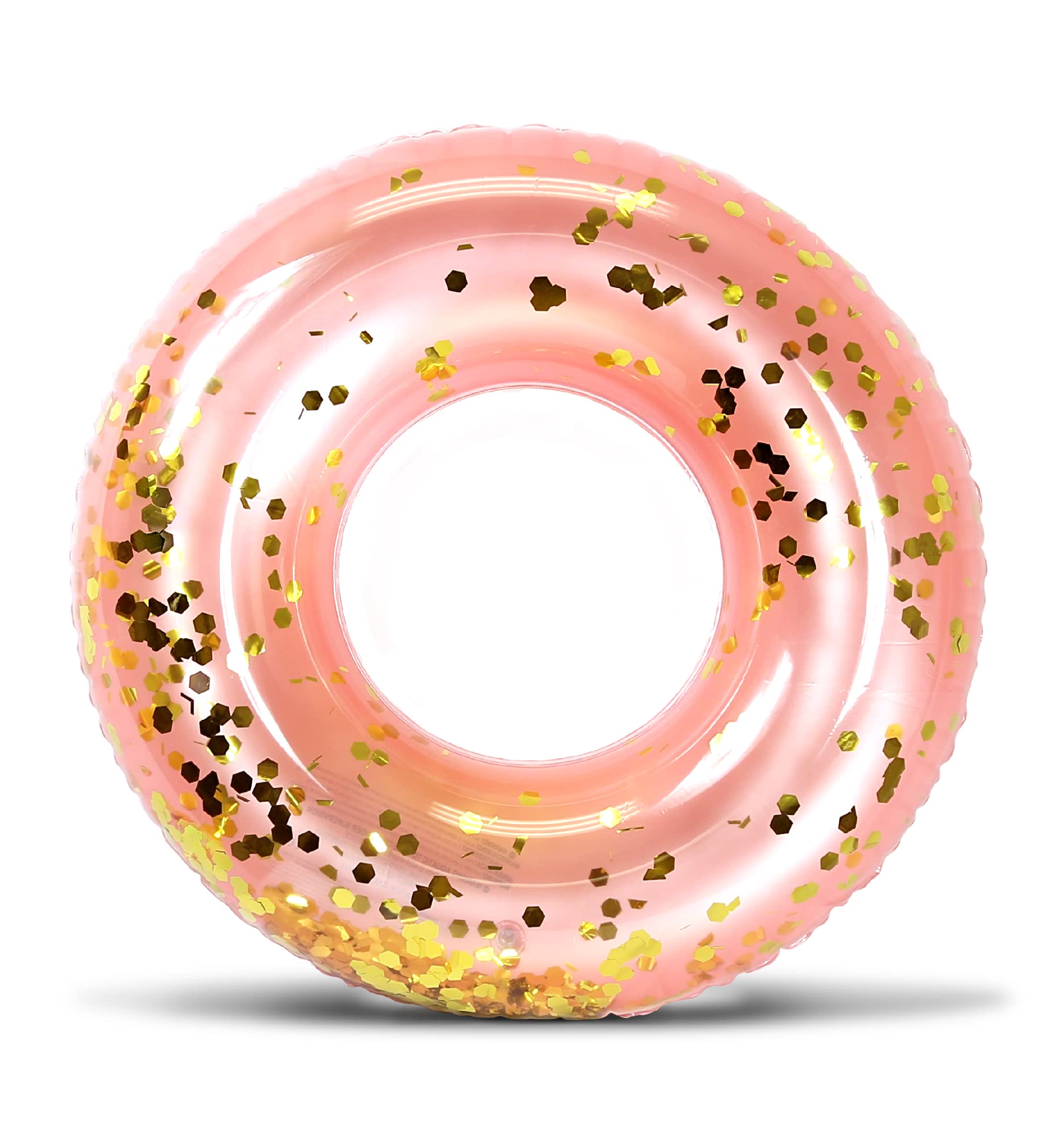 CoTa Global rose gold confetti pool float tube gleams in sunlight for pool parties