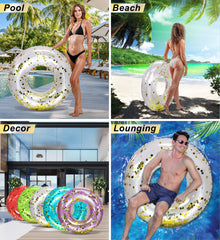 Large 36 inch pool ring keeps adults and kids comfortable in sun.