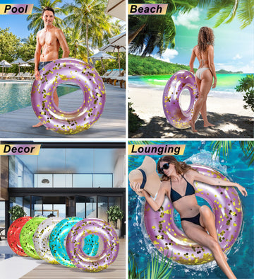 Purple Gold CoTa Global pool float on sunny beach or lake setting