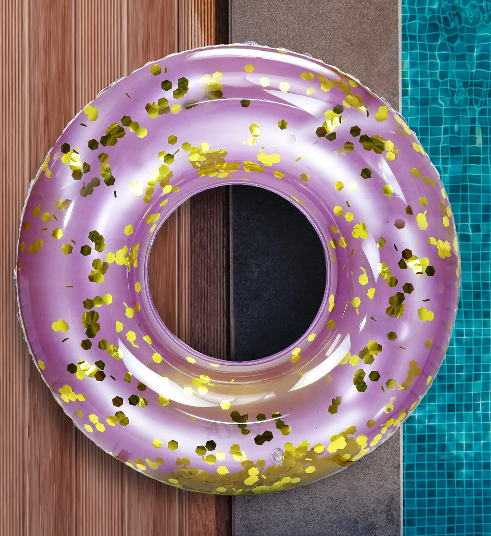 CoTa Global Purple Gold pool float used as party decor and lounging