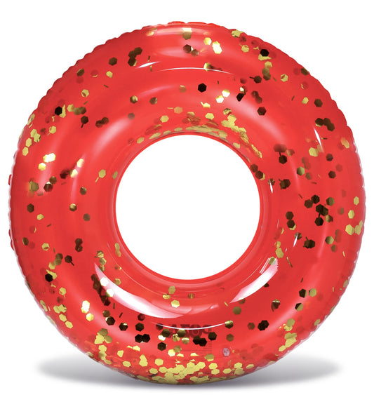 CoTa Global red confetti pool float shown in pool for stylish lounging