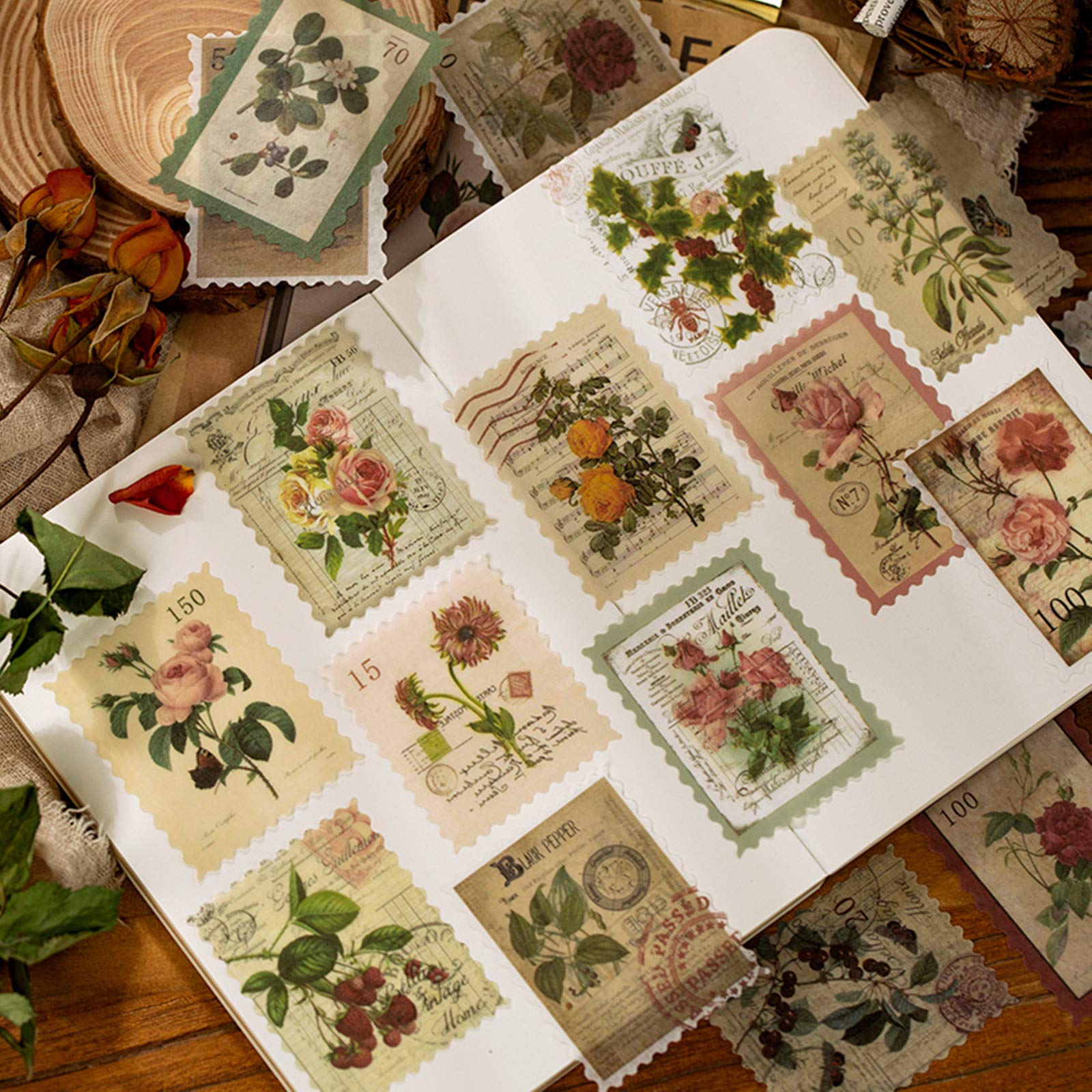 Cotrida vintage stamp stickers: birds and butterflies for journals and crafts