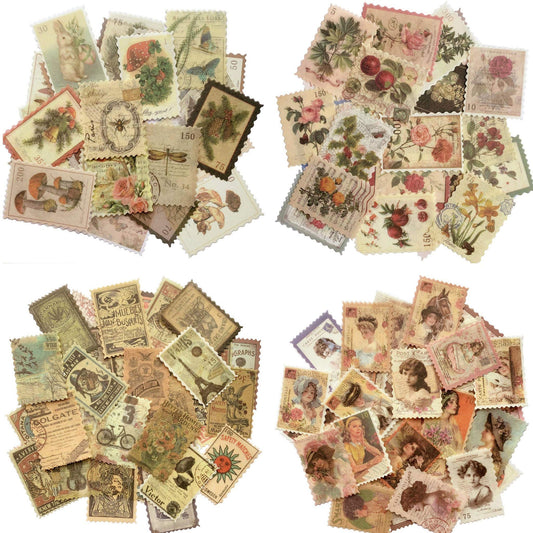 Cotrida vintage stamp stickers: nature flowers for planners and scrapbooks