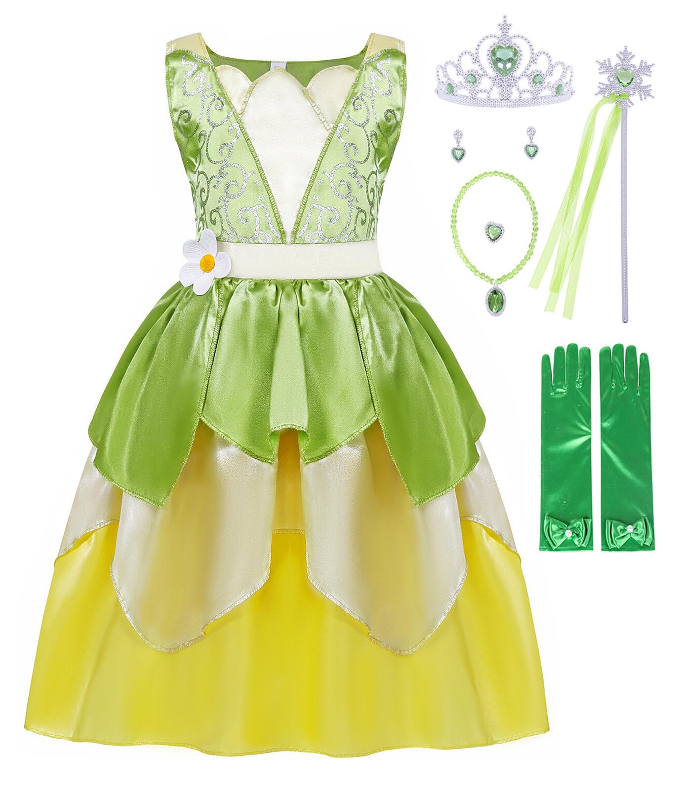 COTRIO Green Fairy Tale dress front view, skin-friendly fabric for play