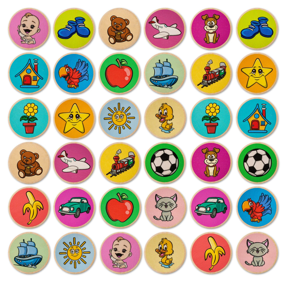 Cottify wooden memory game with carry bag for easy transport.