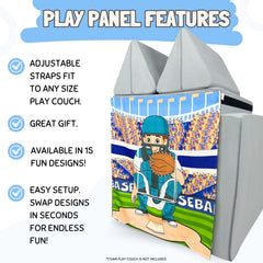 Couch Swag Baseball Play Panel with adjustable Velcro straps securing to most play couches
