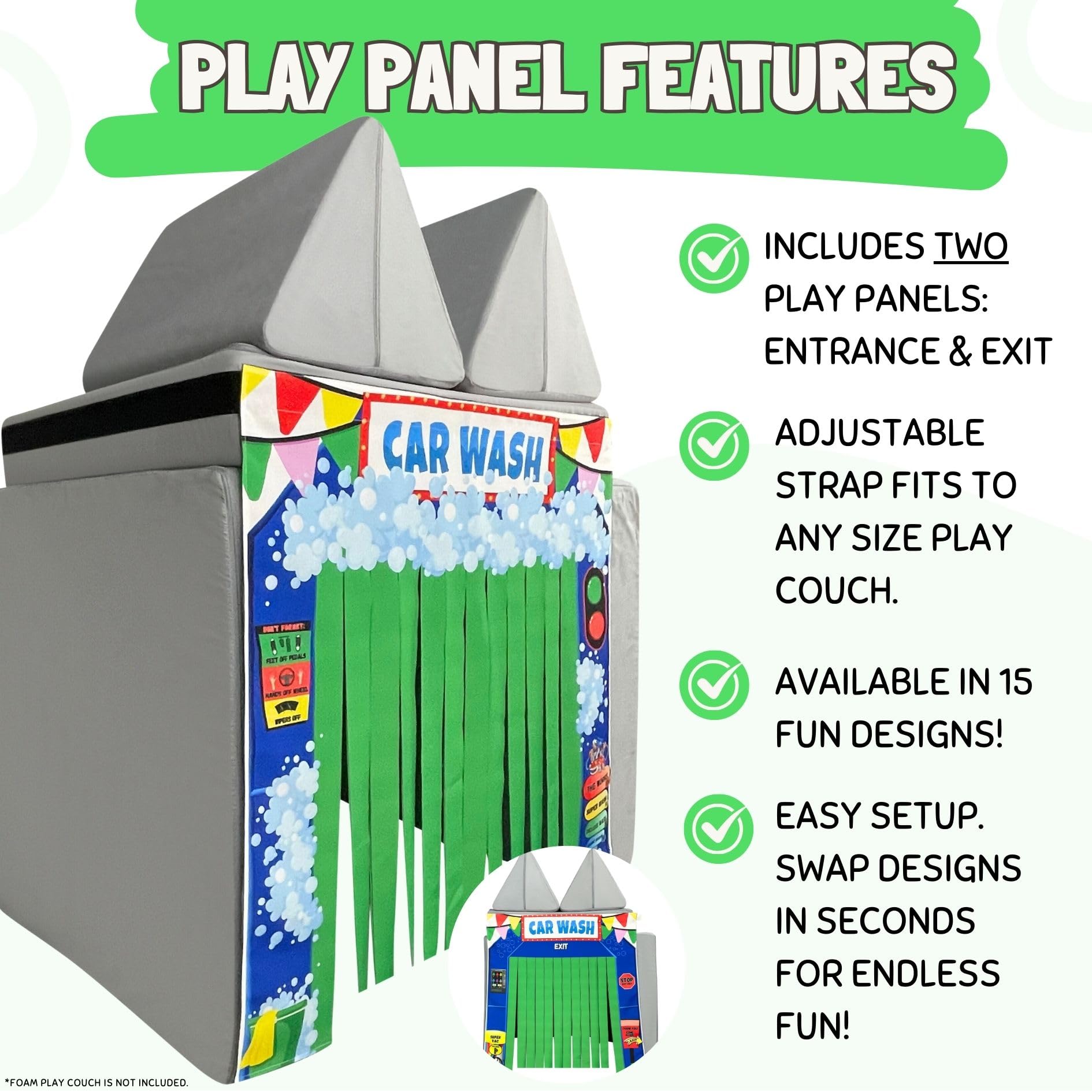 Couch Swag Play Panel car wash back view invites ongoing adventures and exit storytelling.