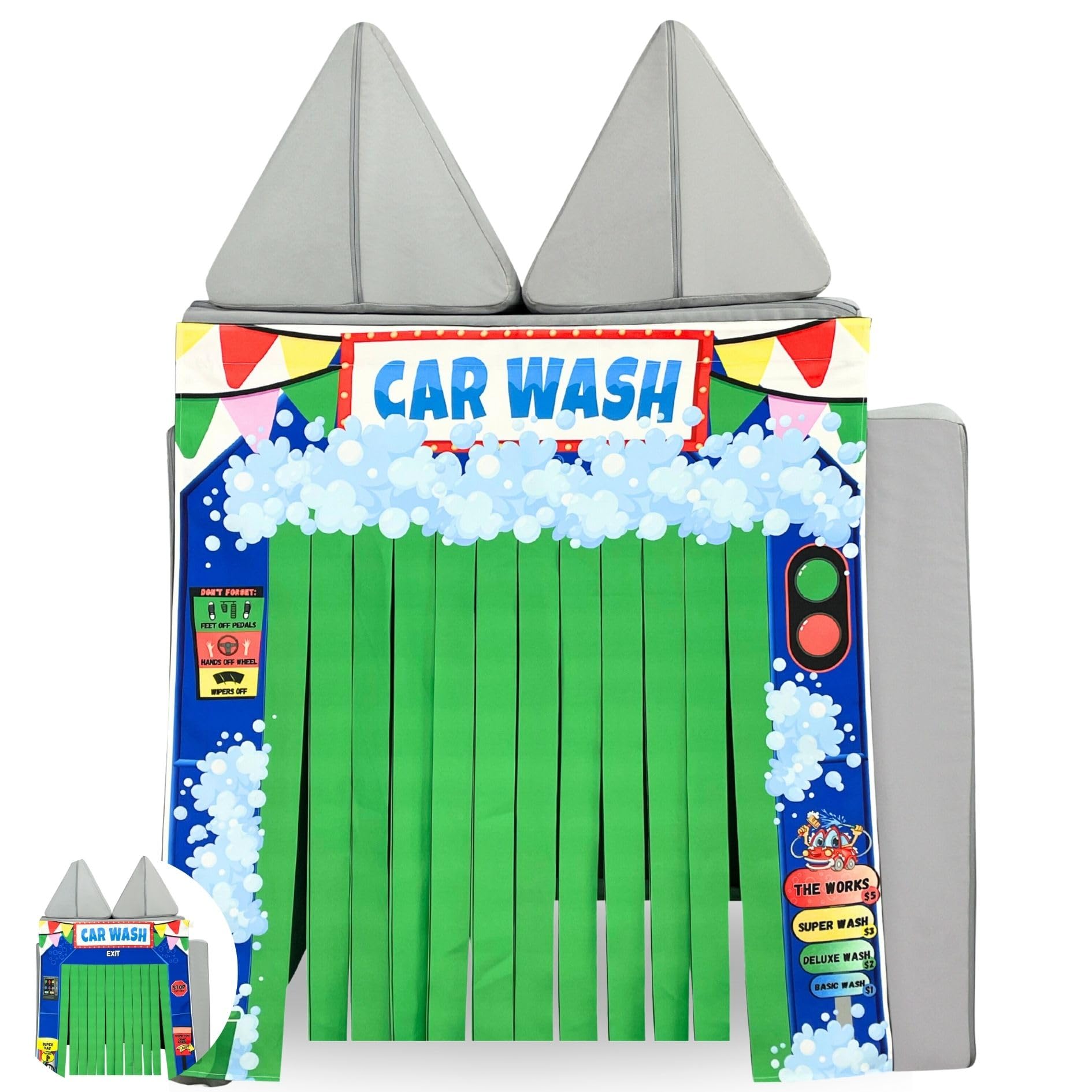 Couch Swag Play Panel car wash front view sparks imaginative play and interaction.