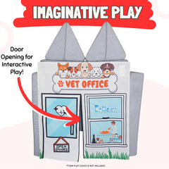 Couch Swag Vet Office Panel demonstrates easy, quick setup on a play couch.