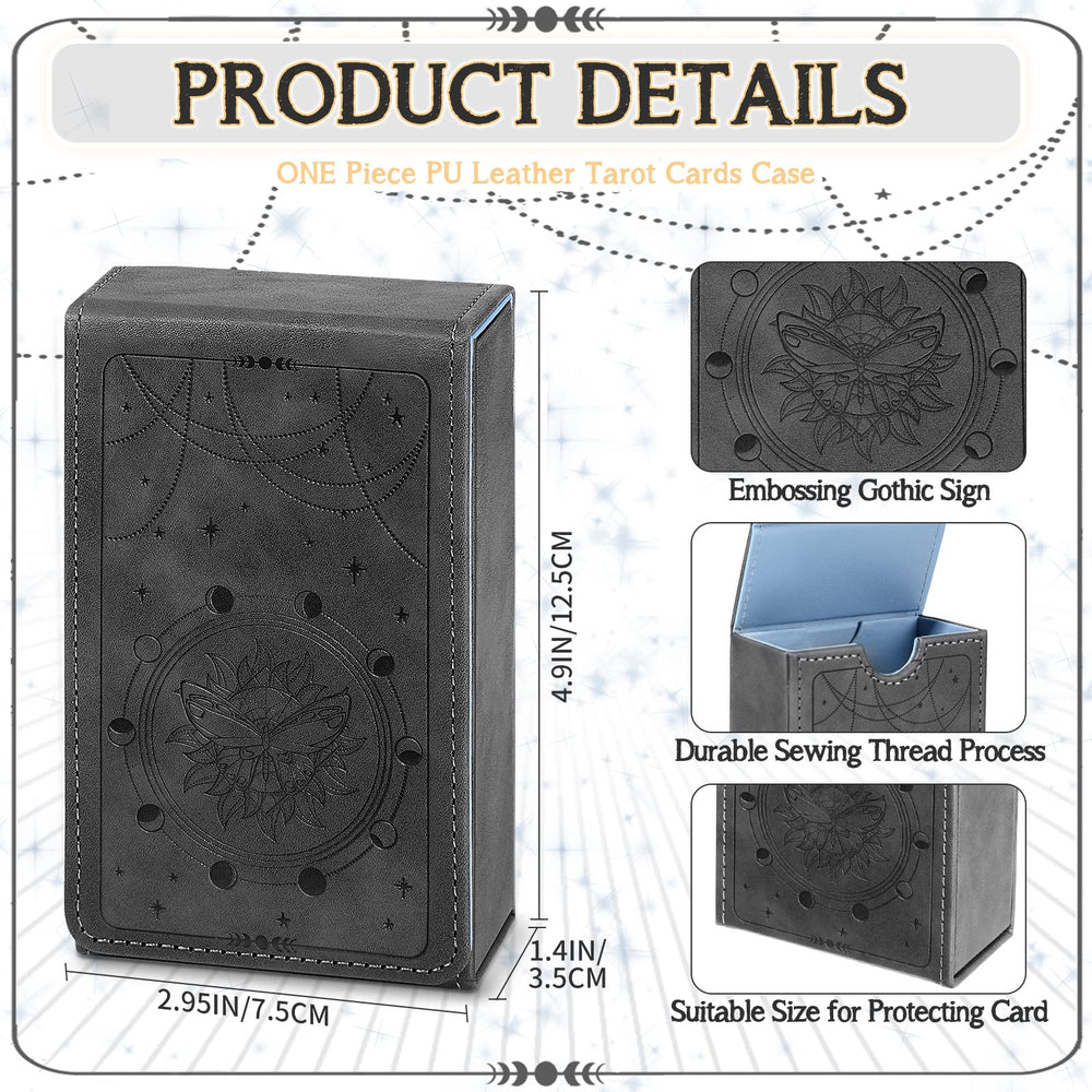 Moon design tarot box features magnetic closure for secure, easy access.