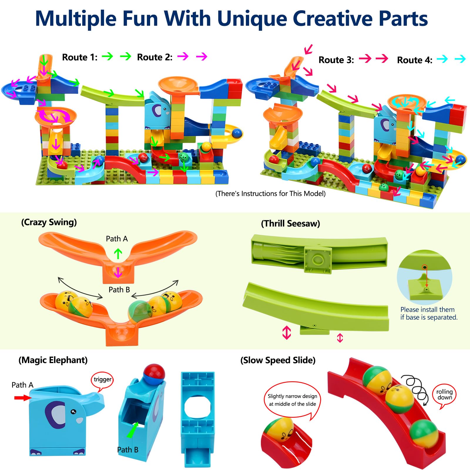 COUOMOXA Marble Run compatibility with classic bricks enables endless customization.