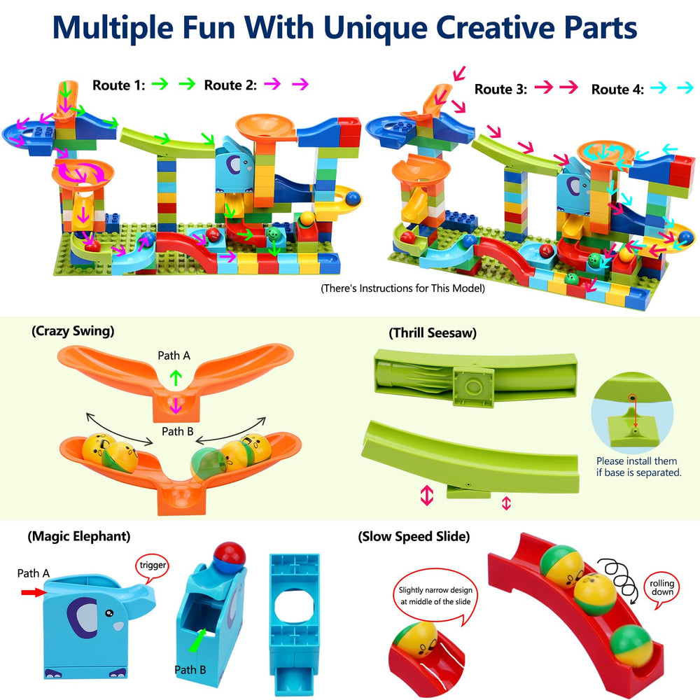 COUOMOXA Marble Run compatibility with classic bricks enables endless customization.