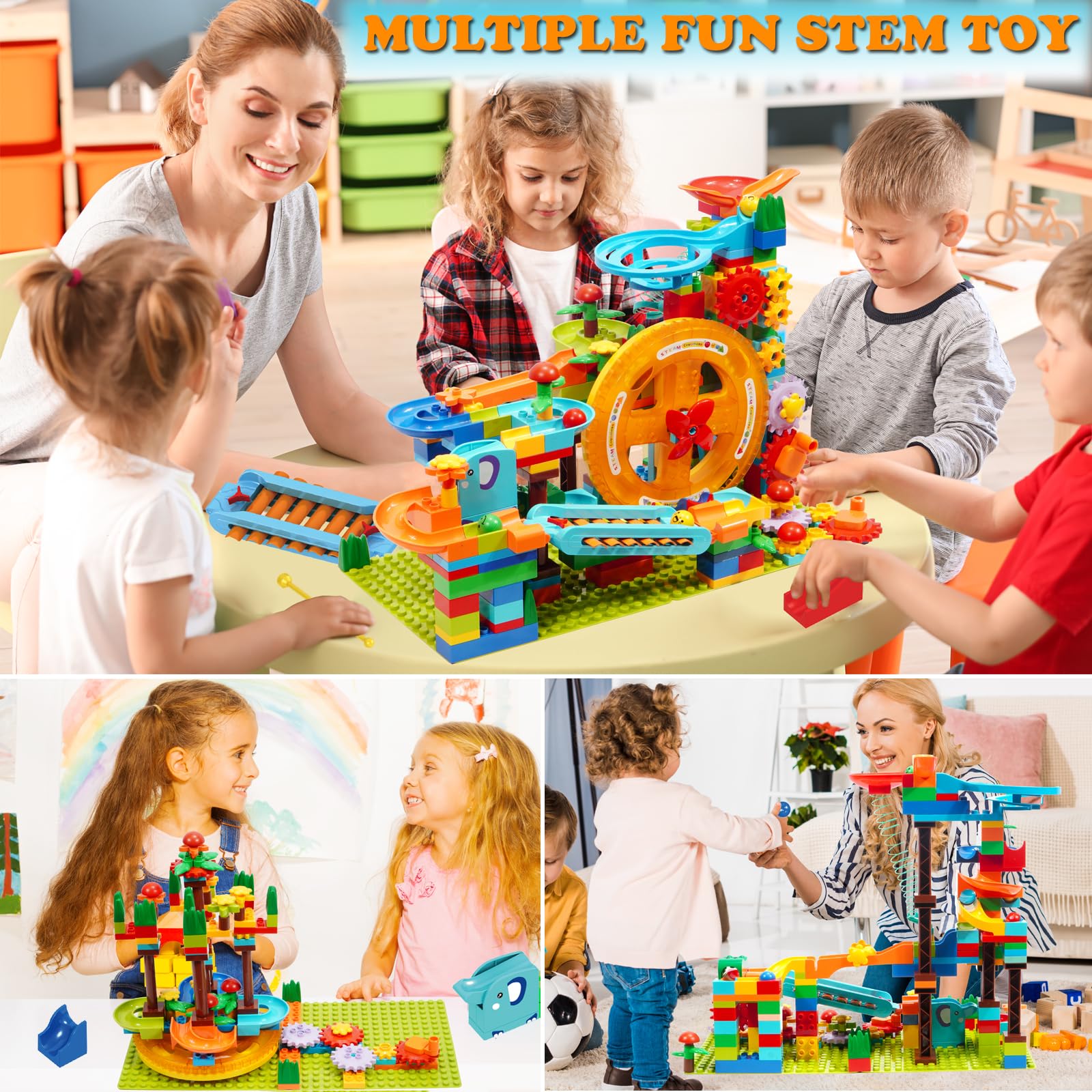 COUOMOXA Marble Run kids building together for collaborative creativity