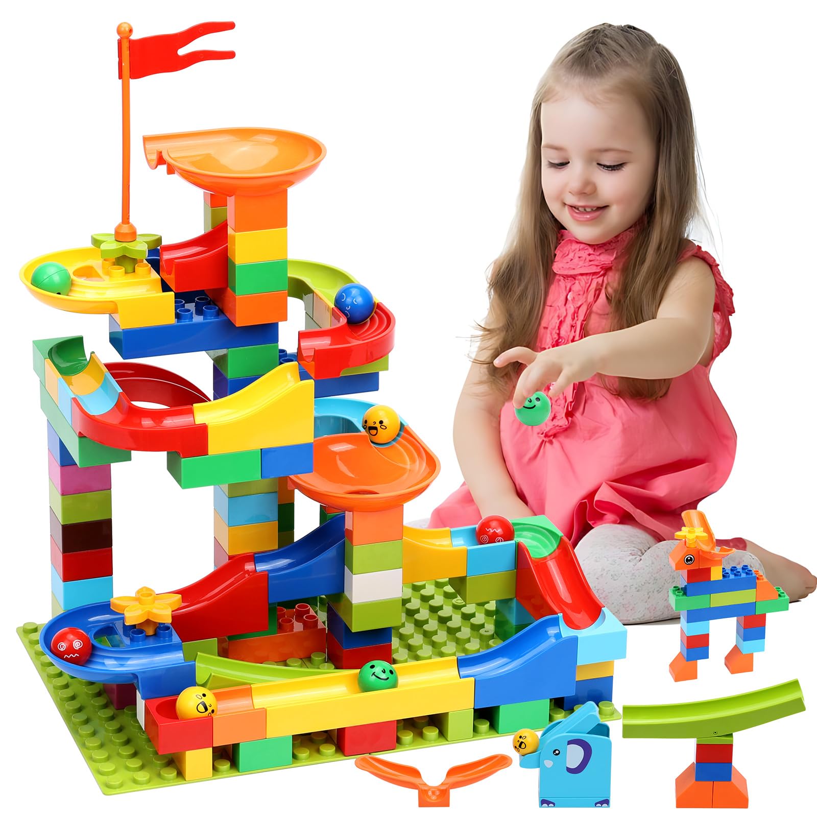COUOMOXA Marble Run Track highlights colorful pieces for hands-on STEM play.
