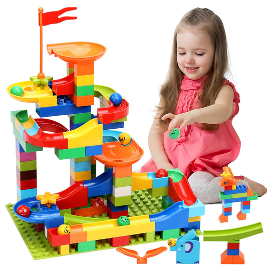 COUOMOXA Marble Run Track highlights colorful pieces for hands-on STEM play.