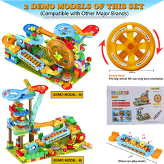 COUOMOXA Marble Run waterwheel module demonstrating kinetic play and exploration