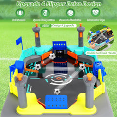 COUOMOXA kids playing table-top foosball promotes active, screen-free fun.