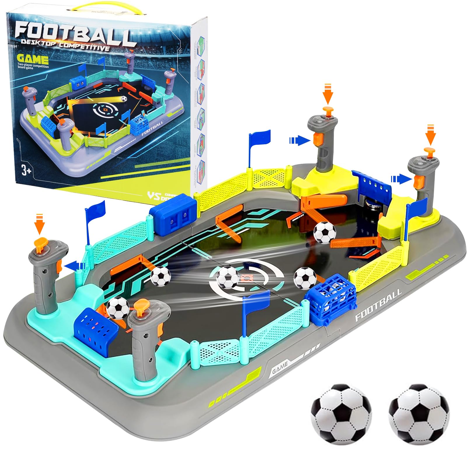 COUOMOXA mini soccer board game table-top foosball setup enables quick, tool-free play.