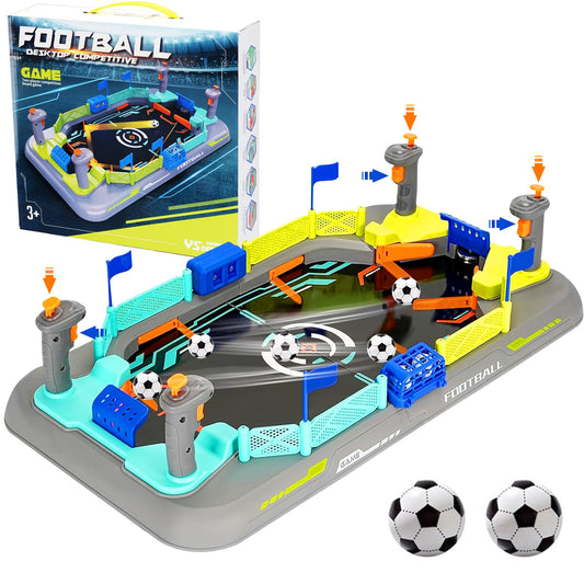 COUOMOXA mini soccer board game table-top foosball setup enables quick, tool-free play.