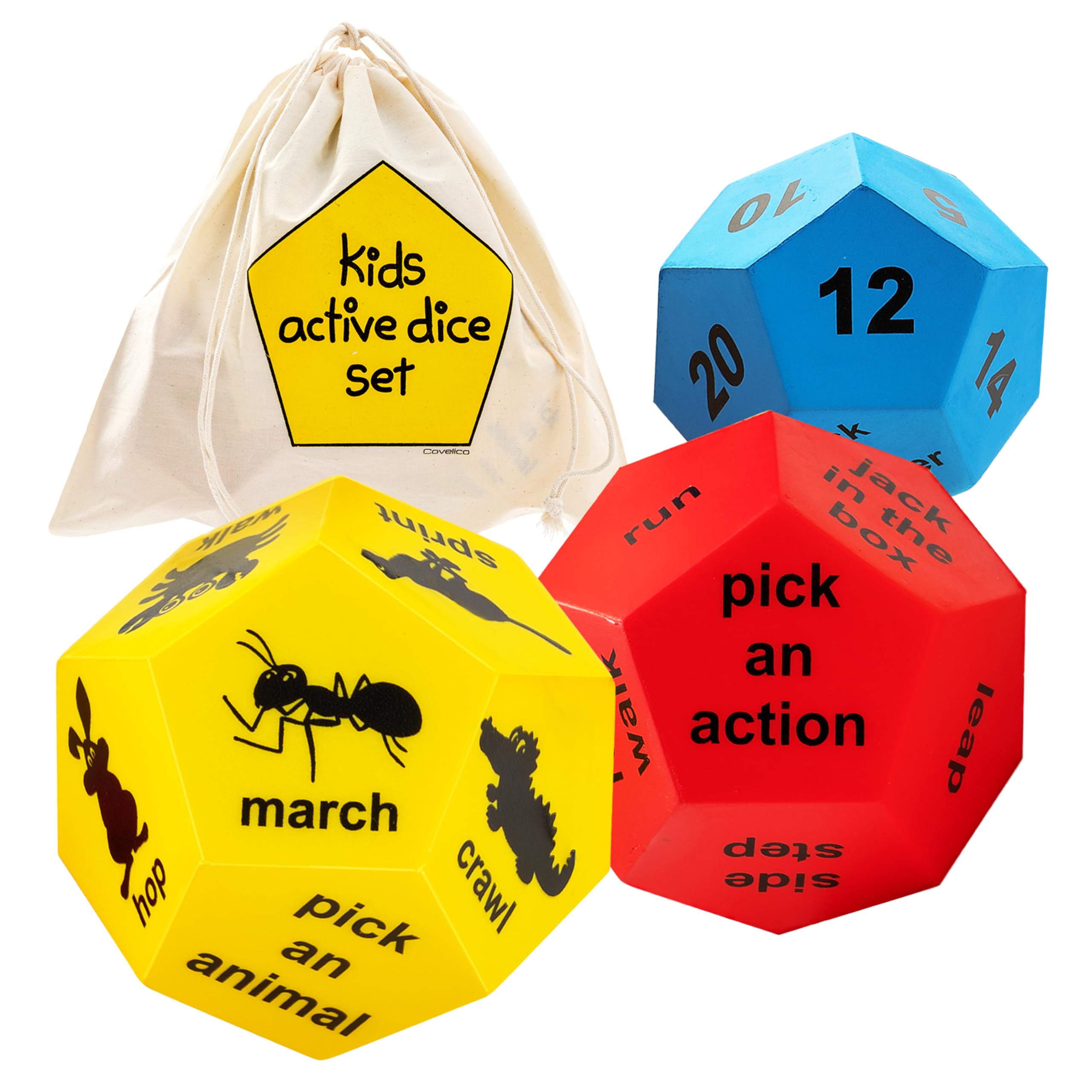 Covelico exercise dice for kids in action during a roll promoting active play