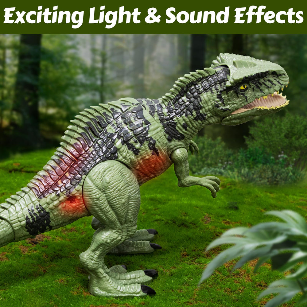 Covsen Giganotosaurus glowing lights heighten drama during day or night play.