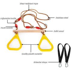 Kids enjoying active play on Covzoe trapeze bar attached to a frame.