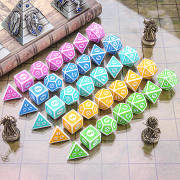 Coyeekn dnd dice close-up reveals retro carved design and bold numerals.
