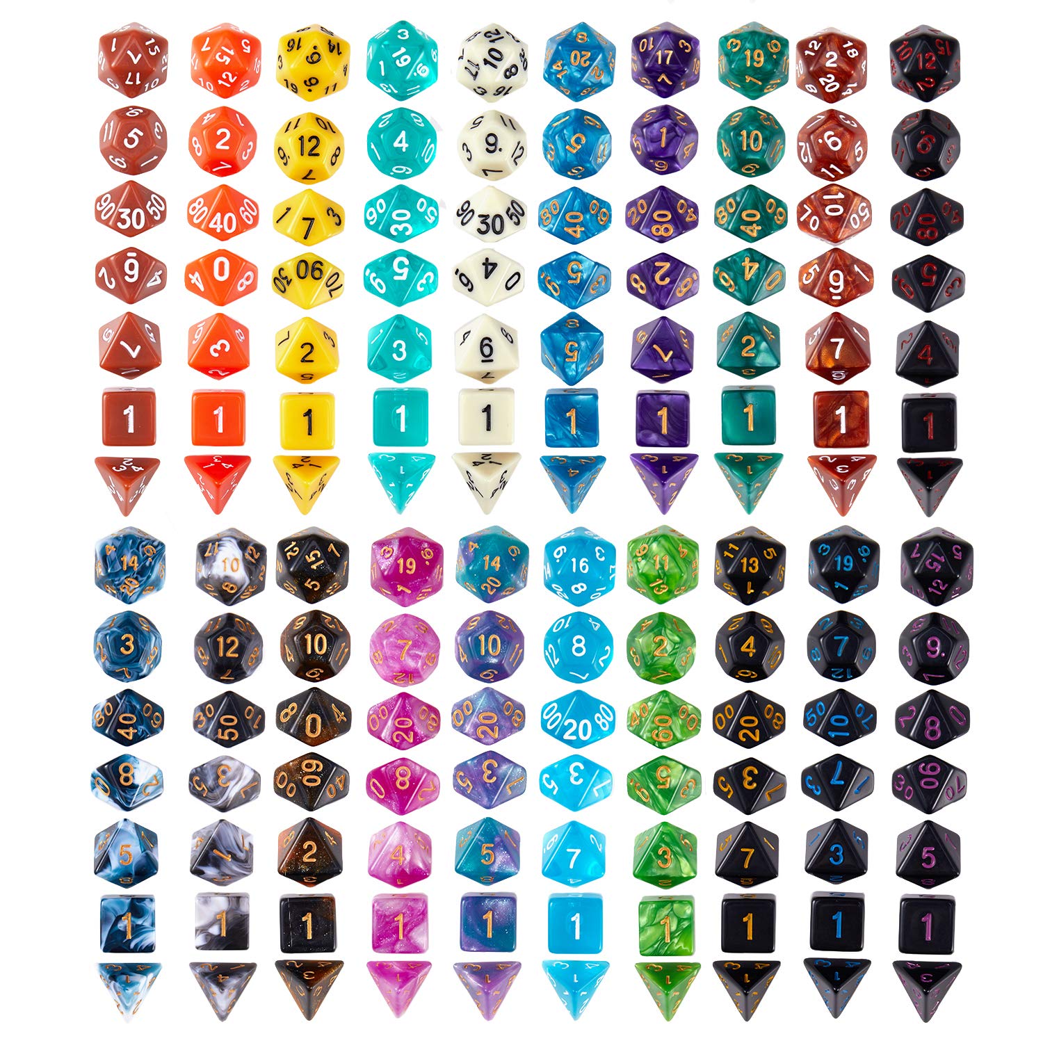 Vibrant acrylic dice with durable, polished surfaces for lasting use.