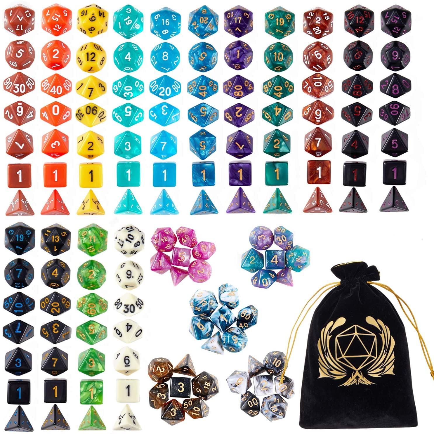 Coyeekn DND dice set in compact packaging, 140 pieces for variety.