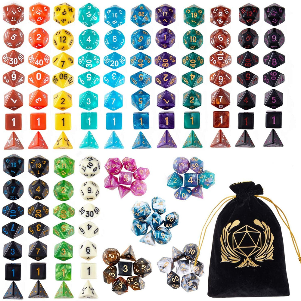Coyeekn DND dice set in compact packaging, 140 pieces for variety.
