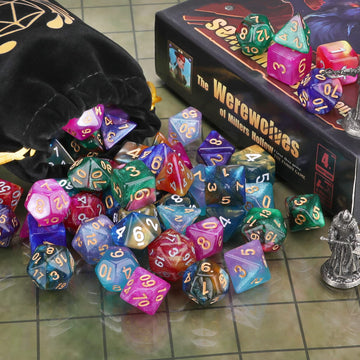 Coyeekn DND storage bag keeps the 49 dice organized between sessions.